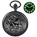 Whodoit Black Openwork Double Deer Quartz Fashion Men's Pocket Watch with Luminous Arabic Numerals Black Dial Pocket Strap Chain
