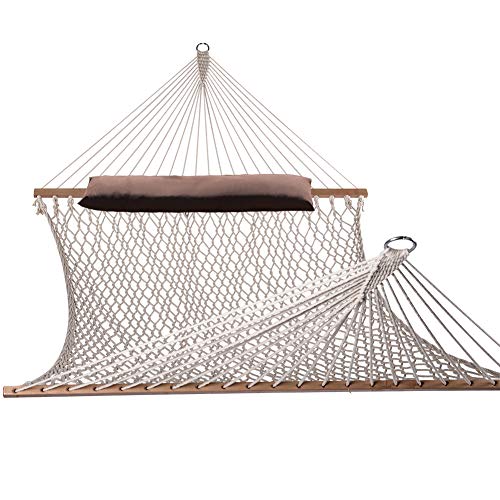 Lazy Daze Hammocks Cotton Rope Double Hammock with Pillow, Wood Spreader, Chains