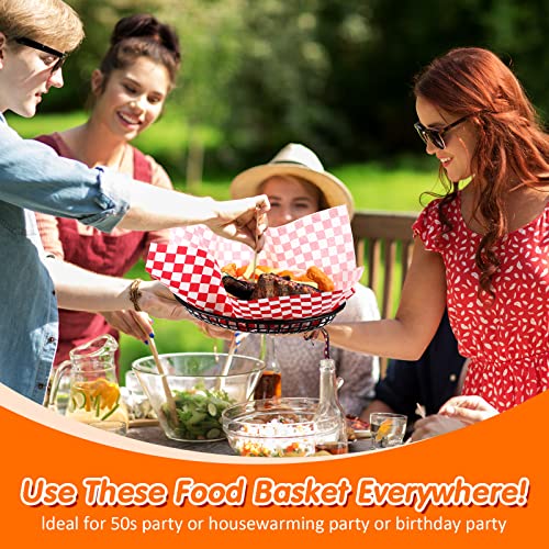 Potchen Packs Fast Food Baskets Plastic Oval Fry Chip Bread Baskets Black Reusable Retro Style Food Service Basket For Food Tray Restaurant Picnic Party Supplies #TOP4