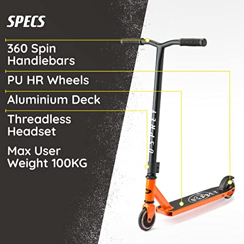 Osprey Stunt-Scooter für Kinder und Erwachsene, 360° Lenker - Orange – Ansicht 5