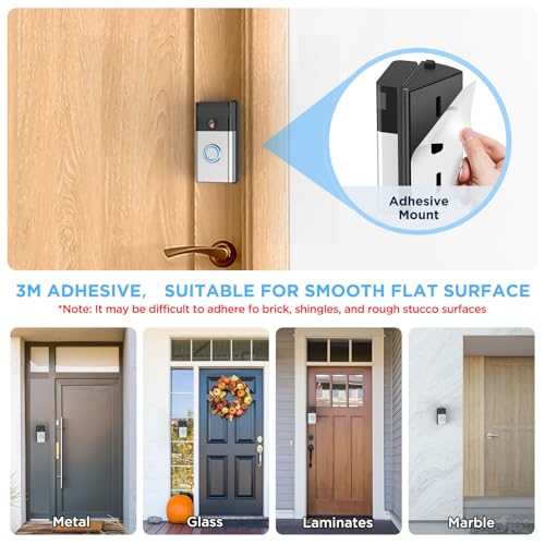 KIMILAR No-Drill Adhesive Mount Compatible with Ring/Blink Wireless Video Doorbell, Adjustable 30 to 55 Degree Angle Replacement Mounting Bracket Wedge Kit - Thumbnail 3