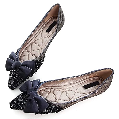 Stunner Bowknot Ballet Flats for Women Cute Bowtie Slip on Pointy Toe Rhinestone Dress Flat Shoes Loarfers2