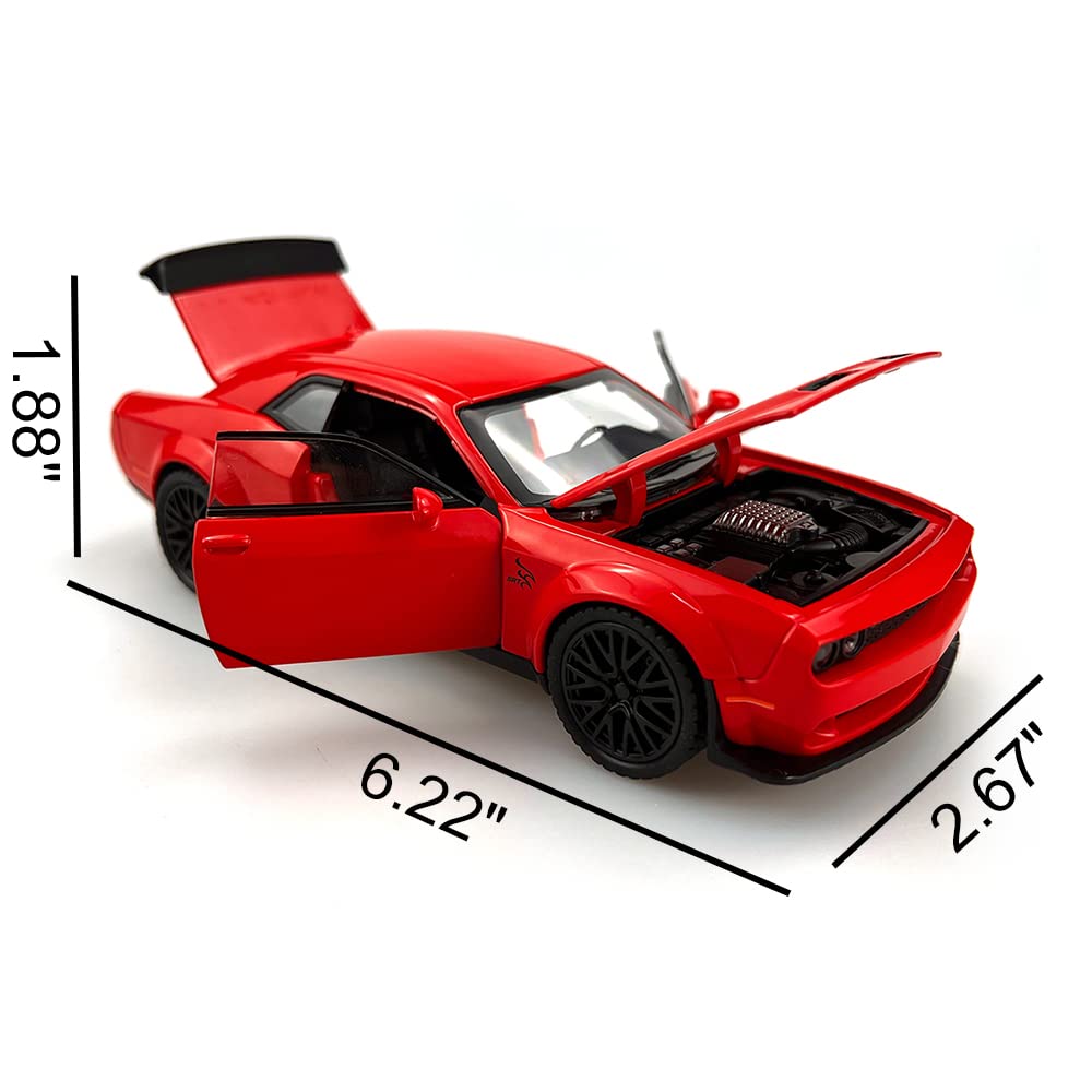 1:32 Diecast Model Cars Alloy Toy car for Doodge Challenger Alloy Toy Vehicle, Pull Back Alloy Car with Lights and Music,Mini Vehicles Toys for Adult Children Gift (Red) 1