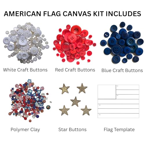 American Flag Button Bundle – 10 oz Red, White & Blue Buttons with Gold Stars – Patriotic Craft Kit for DIY Flag Art on 8x10 Canvas – by Buttons Galore and More by Buttons Galore and More - Used condition - Image 2