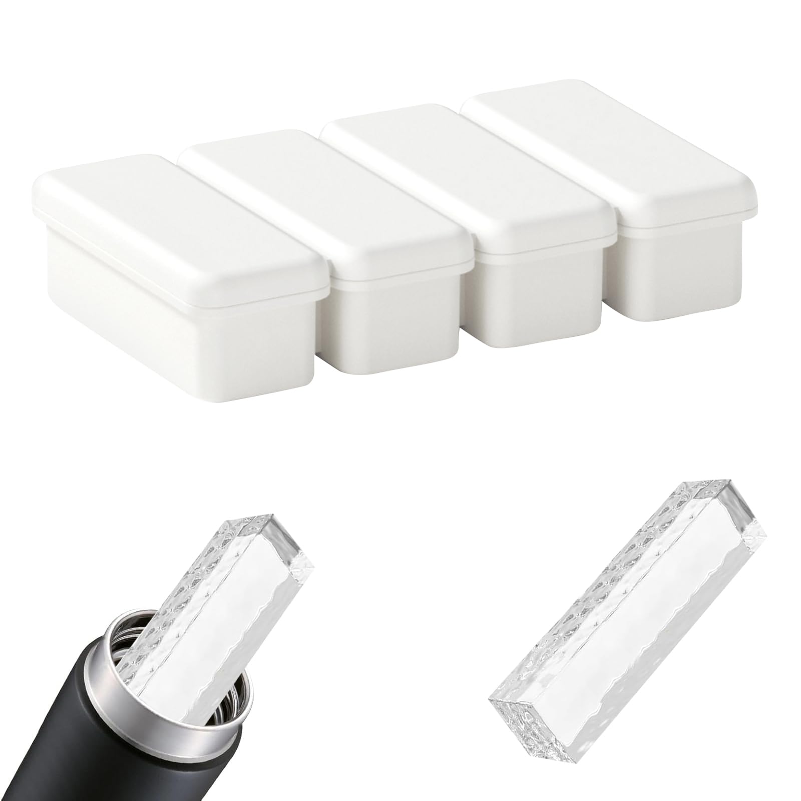 BEAUTY PLAYER 製氷皿 シリコン アイストレー 製氷器 蓋付き 水筒用 氷 長い氷形 四角の氷 4格 ホワイト 1個入り 氷 作る 容器 タンブラー対応 取出しやすい バー 居酒屋 家庭 キッチン用 飲料 ビール 対応