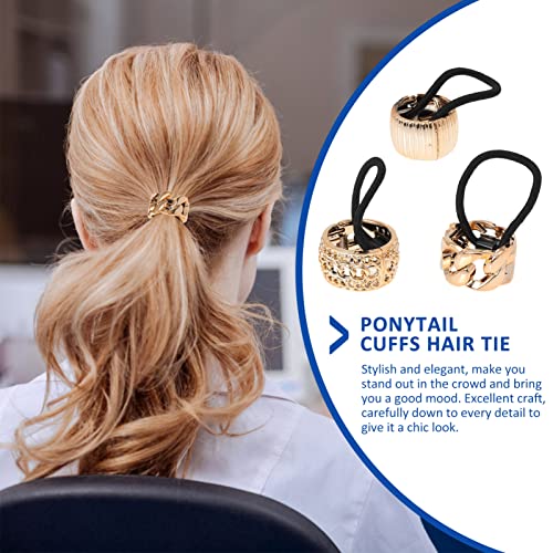 Gold Ponytail Cuff High Ponytail Holder Ponytail Hair Ties Hair Holder Ponytail Holder Hair Rope Accessory Hair Rope Punk Gothic Elastic Hair Tie Band Accessory (6 Pcs) Gold Tail Accessory #TOP6