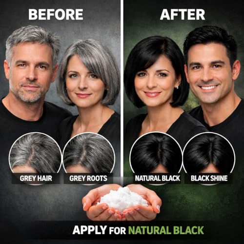 Image of Adbeni Natural Black Hair Color Shampoo with Conditioner for Men & Women | 5 Minute Grey Coverage | Ammonia Free, No Harsh PPD | Herbal Hair Dye Shampoo | 25ml x 5 Sachets
