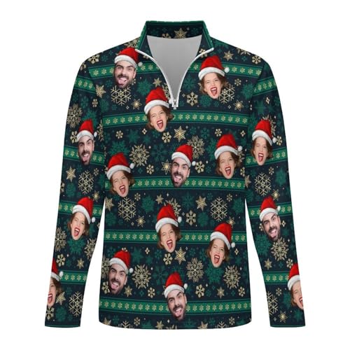 Custom Mens Ugly Christmas Sweater Personalized Face Quarter Zip Up Pullover Jumpers Funny Sweathirt Tops Xmas Sweaters4