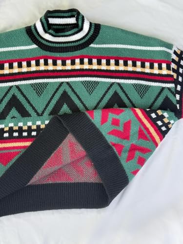 Image of Grandpa Sweater Striped Crop Color Block Grunge Sweater Vintage Clothes Casual Long Sleeve Round Neck Pullover