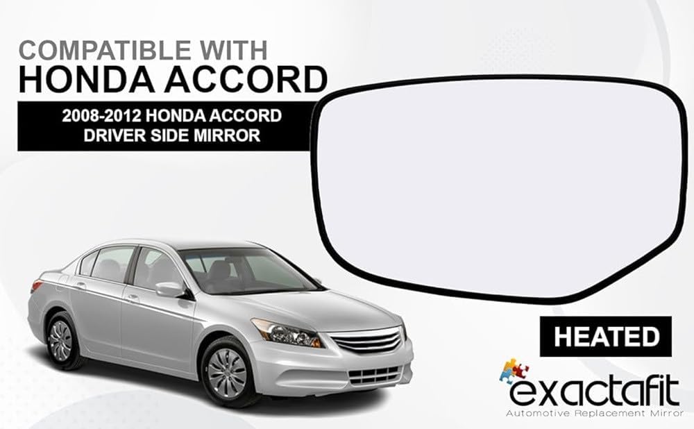 Driver Side Heated Mirror Glass with Backing Plate For 2008 2009 2010 2011 2012 Honda Accord Left Power Mirrors HO1324111 76253TA5A11 HO22GL Rear Holder