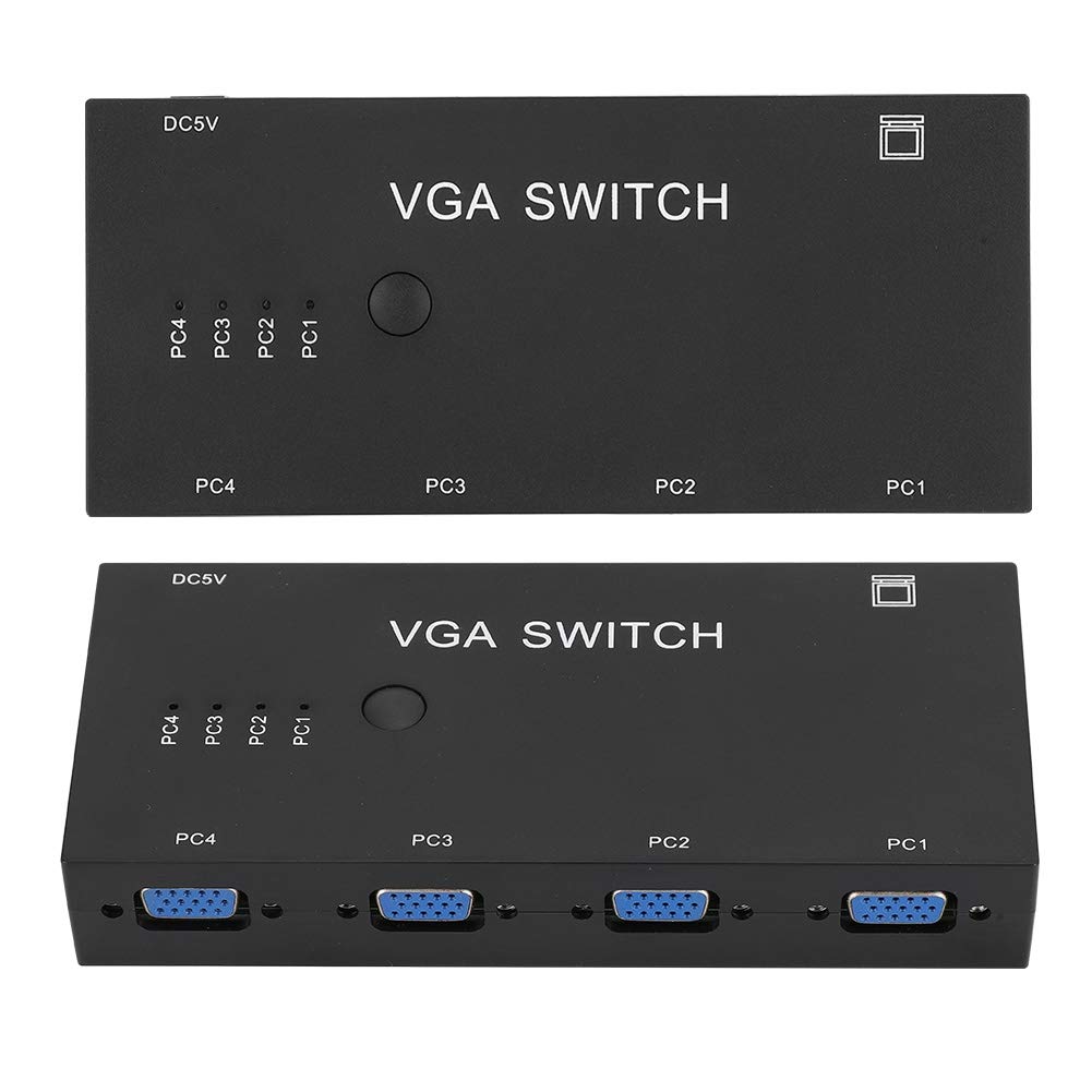 ASHATA VGA Switch de 4 Puertos VGA Splitter 4-in 1-out Video Converter Switcher Accesorio de Computadora 1920 X 1080 para Pantalla HD VGA y Video Metal Splitter Amplificador para PC con Pantalla LCD