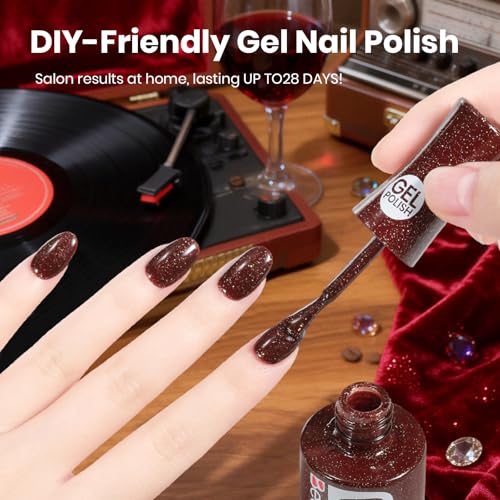 Image of Beetles Glitter Gel Nail Polish - 15ml Stay Shining Hazelnut Brownie Gel Polish Holographic Glitter Nail Art Uv Led Home Salon Long-Lasting Soak-Off Gel Gift for Women