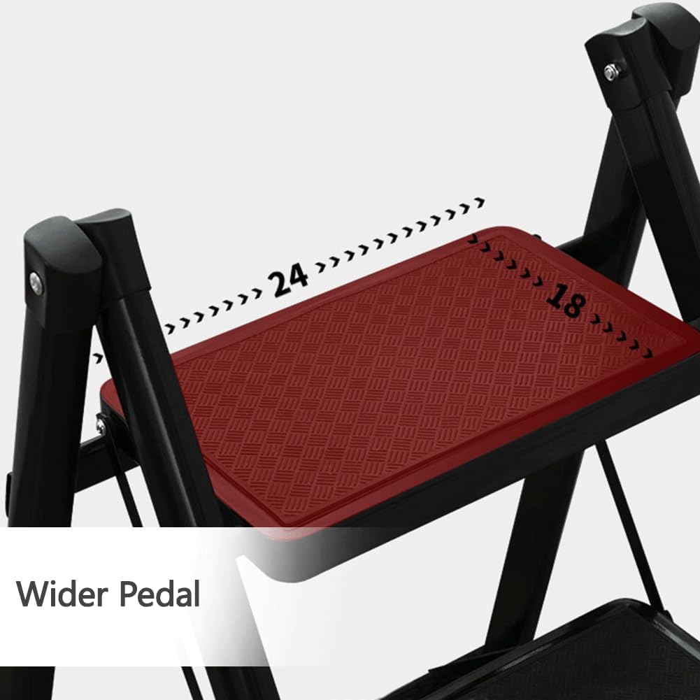 Portable Folding Ladder Stool, 3 Step Ladder with Wide Anti-Slip Pedals, 100kg Capacity, Easy to Store, for Indoor/Outdoor Multifunctional Safety Household Ladder