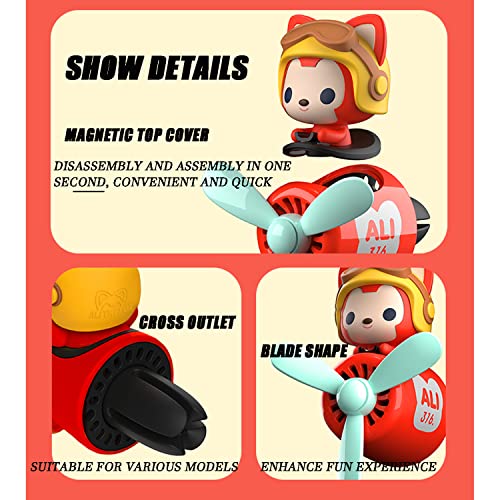 Image of Car fragrance diffuser pilot car air outlet fragrance diffuser cartoon rotating fan leaf car perfume cute cartoon shape car perfume air freshener with 2 fragrances (fox) 1.0 Count