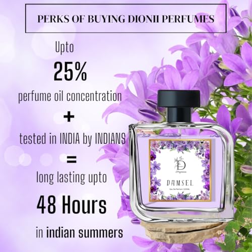 Image of Dionii DAMSEL Womens Eau De Parfum Perfume | Long Lasting Vanilla Fragrance With Apricot & Ylang Ylang, 100 ML