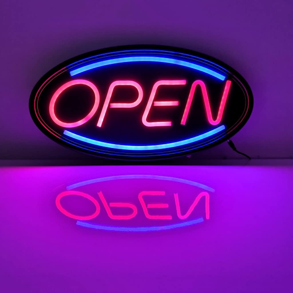 Señal LED Abierta Luz Creativa de la Decoración de la Pared 19 X 10 en Cartel Abierto para Empresas con Tres Modos de Luz Intermitente y Constante Potencia Ideal y Enchufable Decoración Casa