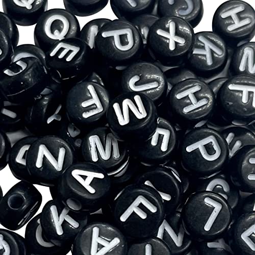 300 Miçangas Preta Conta Letras Brancas Redondas Alfabeto Completo Para Colar Infantil Pulseira Arte