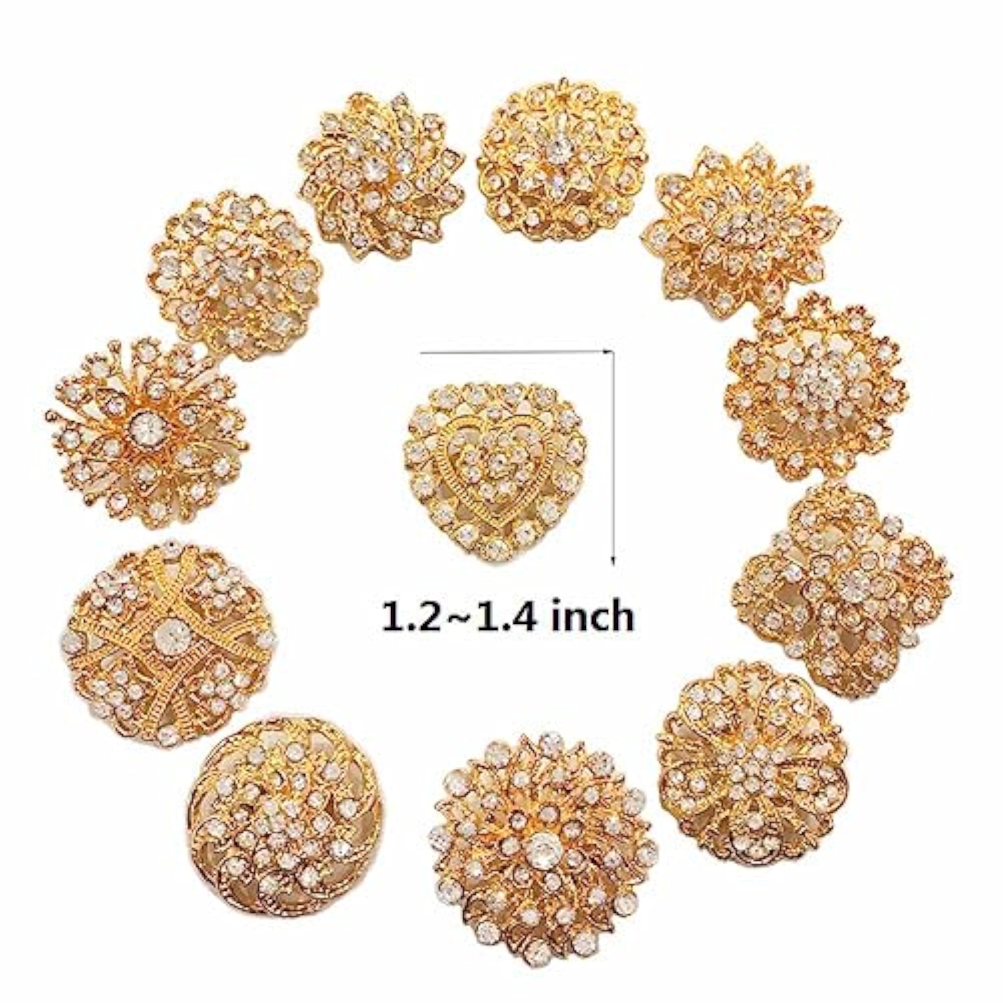 24pcs Rhinestone Crystal Flower Brooch Pin Set, Gift Set