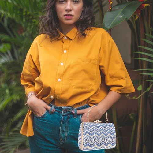 Sac en paille bleu de qualité supérieure à bandoulière