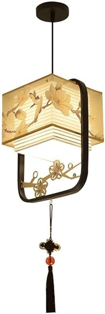 DULG Iron Pendant Lamp, New Chinese LED Chandelier Living Room Dining Room Cloth Art Lamp Shade Japanese-Style Restaurant Study Ceiling Lamp Gazebo Simplicity Single Head Small Hanging Fixtures E27