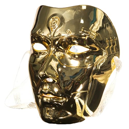 Vinciph Gold Cyberpunk Mechanical Mask for Teens & Adults (Ages 14+) Shiny Metallic Robot Mask with Circuit Patterns Cosplay Costume Accessory for Halloween Masquerades & Themed Parties