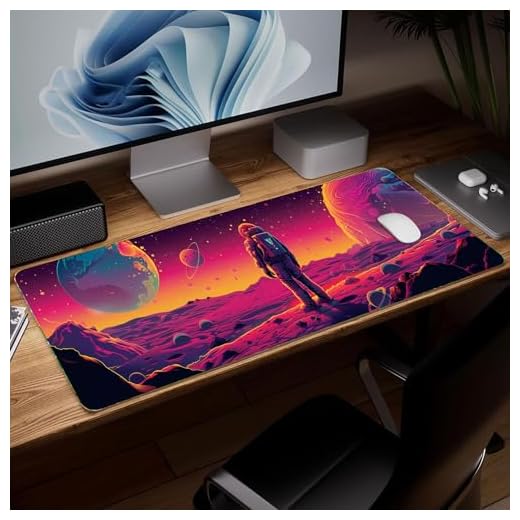 Leather Astronaut Desk Pad, Colorful Art Mouse Pad Large Computer Keyboard Gaming Mousepad Waterproof Desktop Protector & Cover, Decorative PU Leather Laptop Mouse Mat Decor 10 x 25.6 inch C55