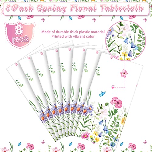 8Pcs Spring Floral Plastic Tablecloth,Pink Purple Blue Flower Butterfly Disposable Table Cover For Home Decor Summer Spring Picnic Dining Holiday Weeding Birthday Tea Party Decorations,54X108 Inch #TOP2