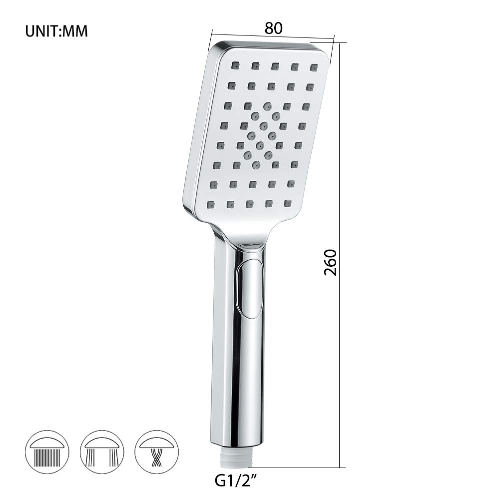 GRIFEMA Edithedge - Columna ducha sin grifo, sistema de ducha cuadrado con alcachofa, rociador 25x25 cm, manguera y soporte, Cromo