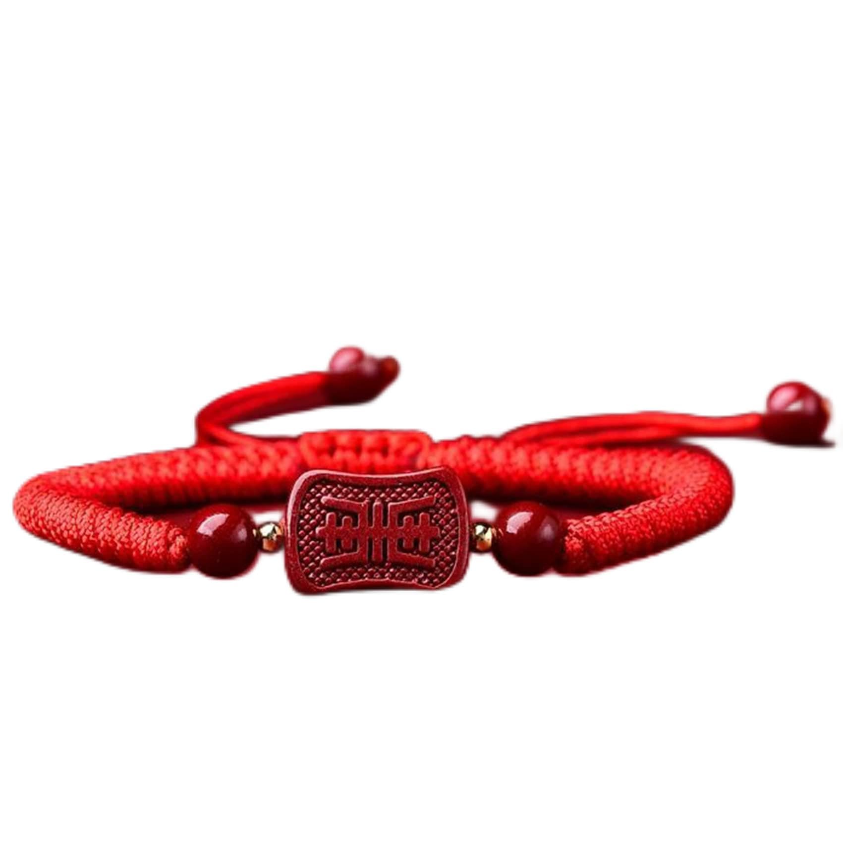 Pulsera Feng Shui Pulsera De Cuarzo De Cristal De Cinabrio Pulsera De Hilo Rojo Amuleto De Buena Suerte Pulsera Redonda De Cuentas Elástica Piedra Talismán Pulsera De Cristal Vintage Mujeres