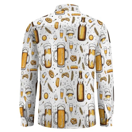 Beer Bubbly Wheat Print Mens Long Sleeve Button Down Shirts, Casual Men's Button Up Shirt with Pocket4