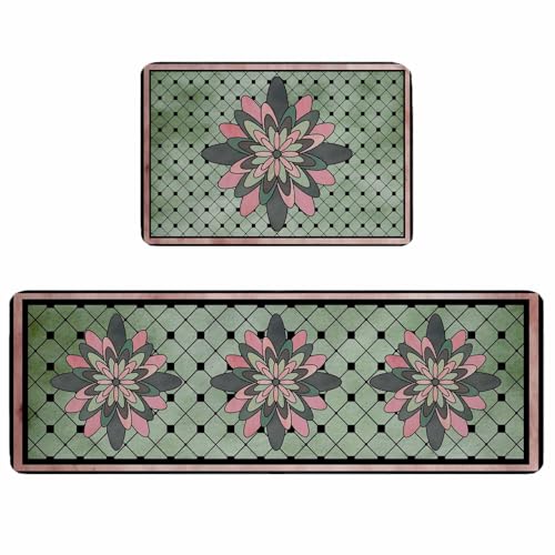 Farmhouse Flowers Kitchen Rugs and Mats Set of 2, Non-Slip