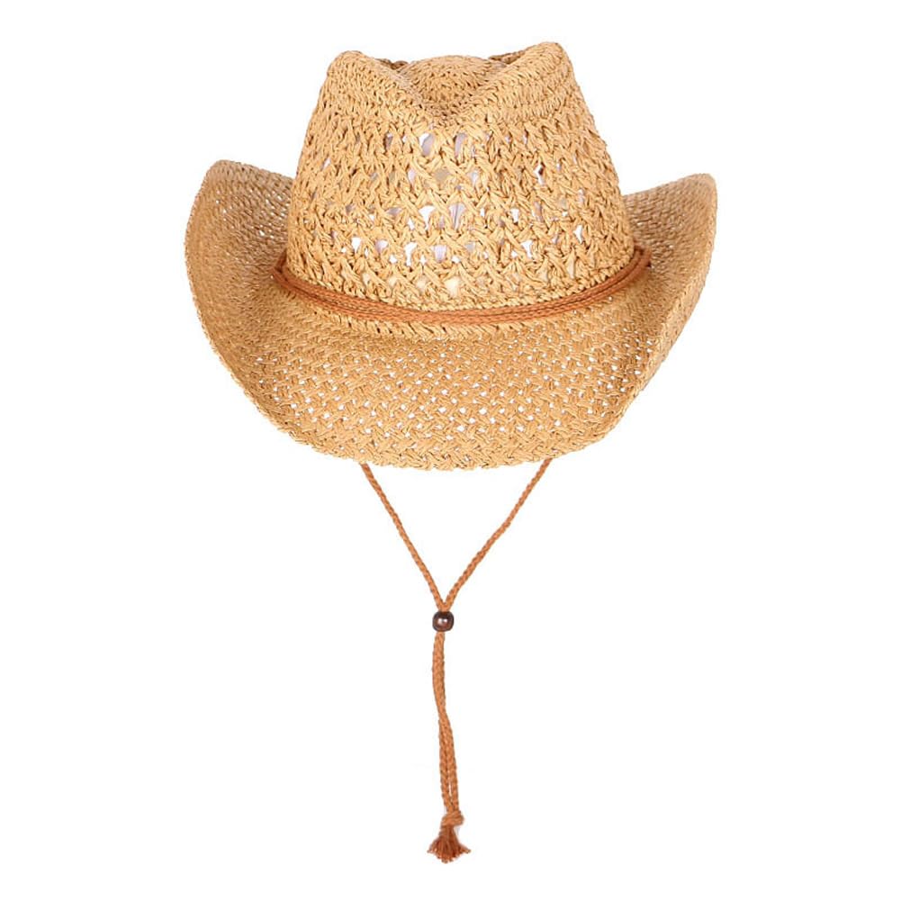 Unisexe Chapeau de Paille Été Réglable Chapeau de Cowboy Ajouré Panama Western Pliable Chapeau de Soleil pour Plage Voyage Vacances Camping Pêche Large Bord Anti-UV Homme Femme Casquette Visière
