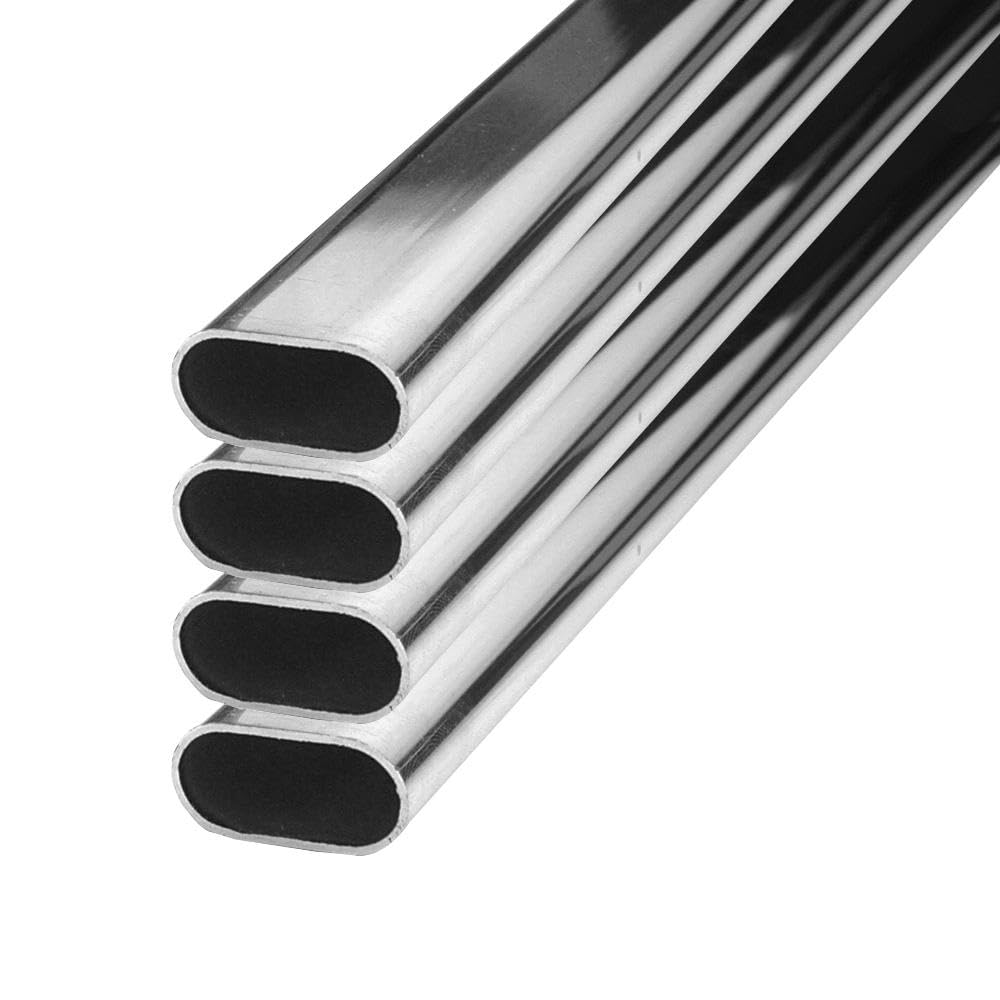 Outwater 8 FT Long Heavy Weight Steel Oval Closet Rods - 1-1/8" (30mm) x 9/16" (15mm), Premium Chrome Finish, Set of 4, 8ft Long, Durable and Stylish