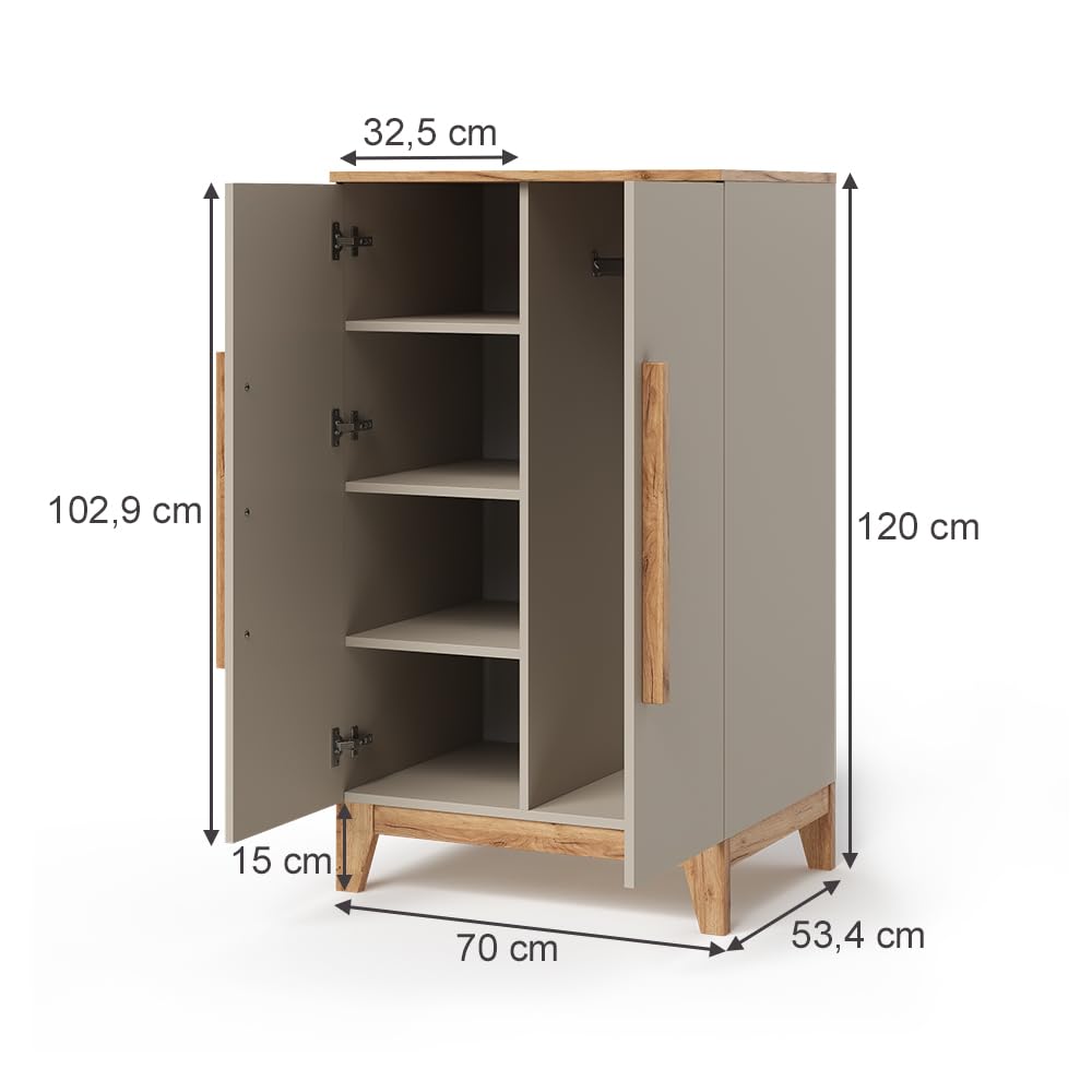 VitaliSpa Armoire pour Enfants Malia, Cachemire/Artisan, 70x120cm, pour Le Rangement des vêtements pour Enfants et combinable