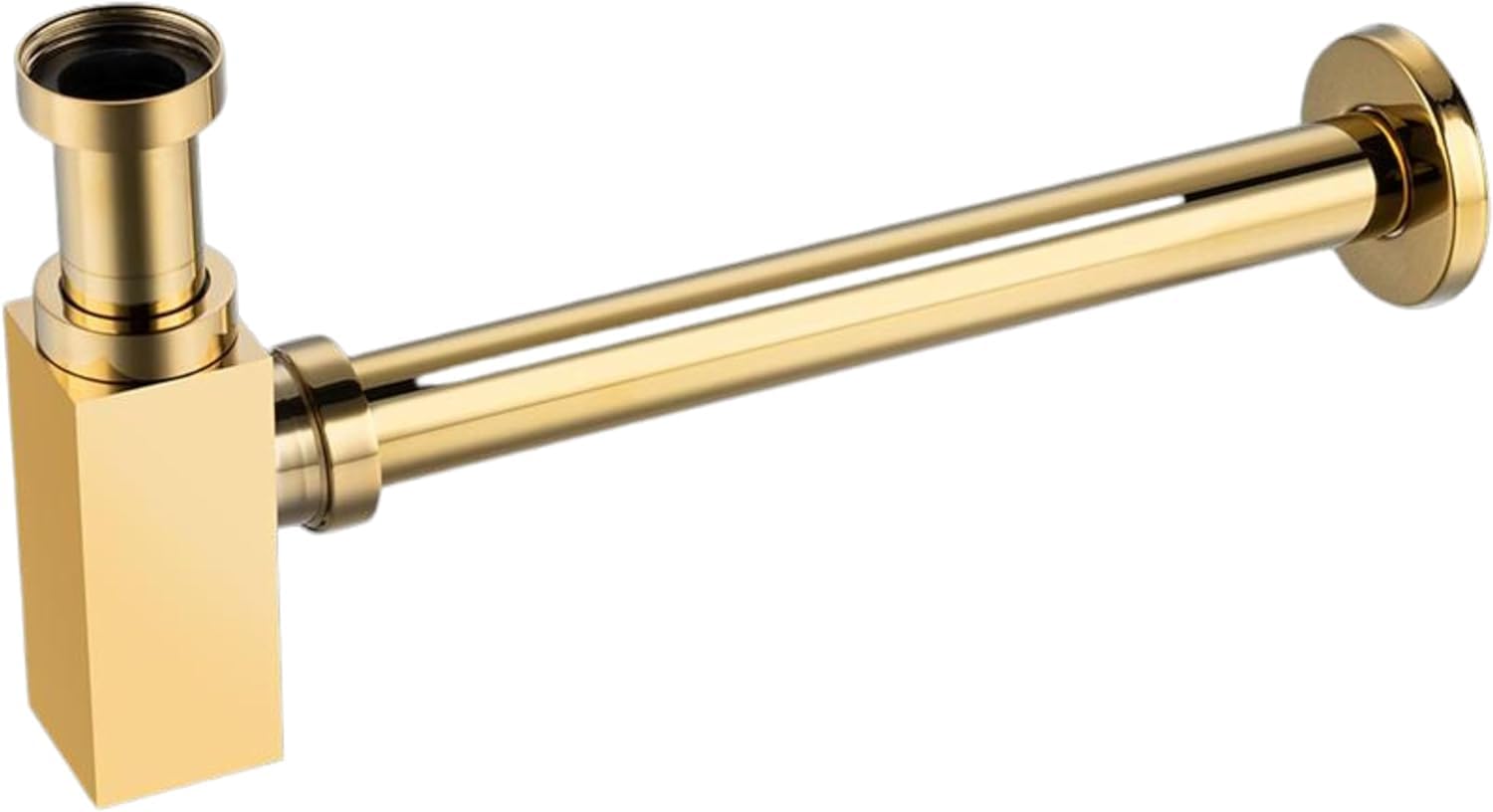 Waschbecken-Siphon Messing, eckig, Geruchsverschluss, Gold | Messing, korrosionsbeständig, eckige Bauform, Flaschensiphon mit Geruchsverschluss, 2 J. Garantie