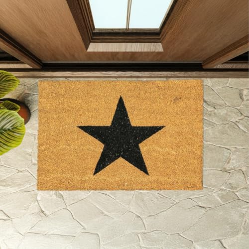 Garden Mile Black Star - Tapete grande para puerta delantera, 100 % fibra de coco natural, resistente, mate, para interiores, camping, entrada, suelo, pasillo (60 x 40 cm)