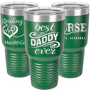 iProductsUS Personalized Tumbler with Slider Lid and Straw, 30oz Customized Cup Engraved Name, Stainless Steel Double Walled Insulated Coffee Mug, Christmas Gifts, Gifts for Dad, Men (Green)