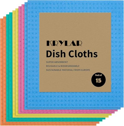 Image of 15 pcs Swedish Dishcloths Absorbent Swedish Dish-Swedish Cloths for Dishwashing, Washable Reusable Paper Towels,Oil Absorbing Scouring Pads,No Odor Absorbent Kitchen sponges.