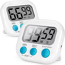 Kit 2 Timer Digital Temporizador Cronômetro com imã Cozinha Branco, Relógio para Estudos, Corrida, Churrasco