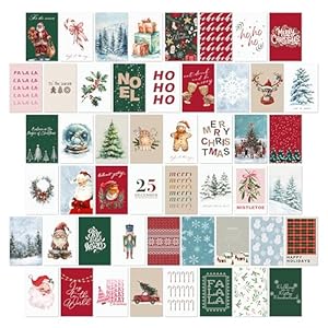 Twodays christmas wall art collage kit retro xmas cards classic holiday santa poster for room decor boho aesthetic pine tree cheers artwork picture postcards prints set of 50 46  urban country home decor