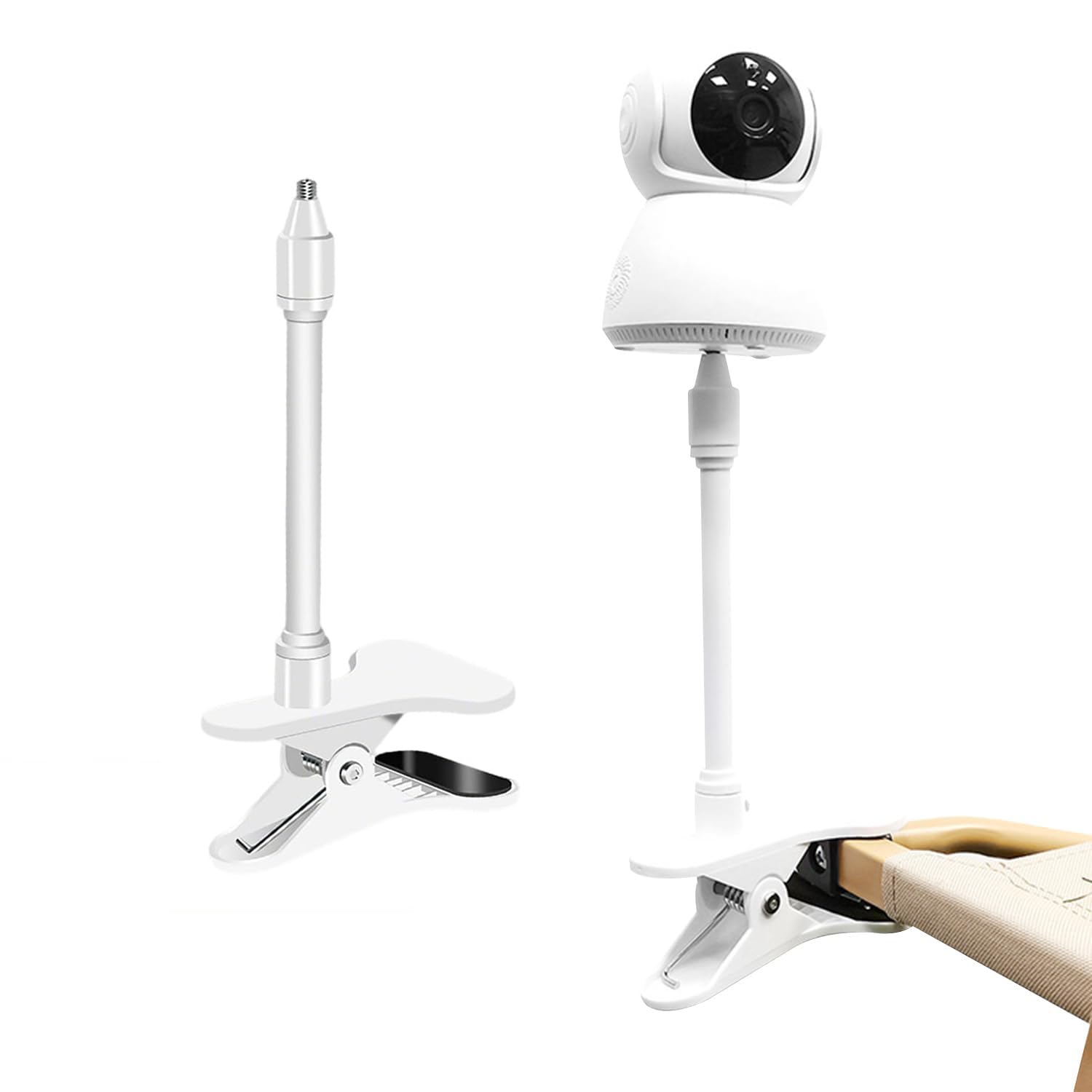 Baby Monitor Holder, Flexible Camera Holder, Baby Monitor Stand, Babies Monitors Clip to Crib, Compatible with Eufy, Vtech and More, Adjustable Clip for Crib and Wall, No Tools Required (White)