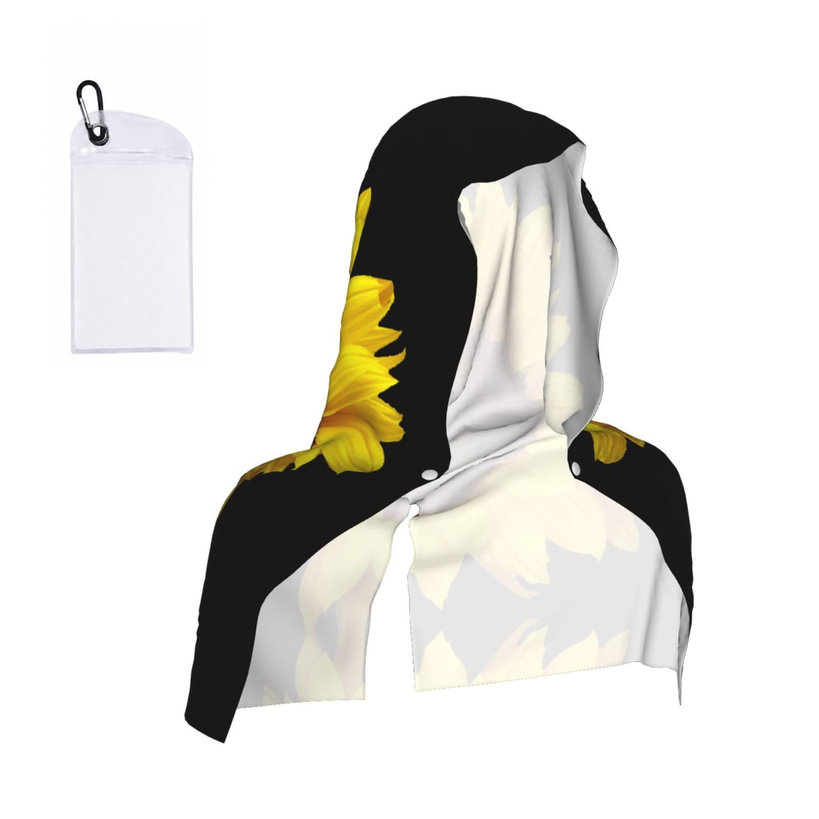Satusa Men's Black Sunflower Background Print Cooling Hoodie Towel, Cooling Towels For Neck And Face, Quick Drying Absorbent Cooling Head Towel Beach Camping Gym Construction(2Pcs)