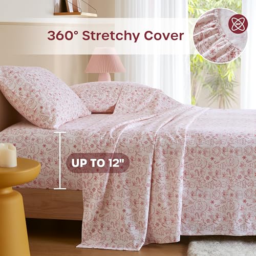 Image of Intelligent Design Flannel Sheets Twin, Cozy Soft 100% Cotton Flannel Bedding, Printed Warm Twin Sheets Set, Ultra Soft Cold Weather Bed Sheet Set, Holiday Doodles, 3 Piece