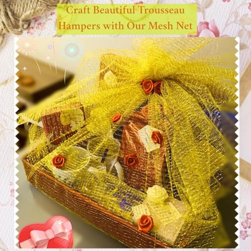 Image of Asian Hobby Crafts Fabric Mesh Net, DIY Craft Material for Bouquets, Gift Wrapping, Trousseau Packing, Party Decorations, Sweet Boxes, Gift Decoration, Home Decor & Creative Projects - 10 Metre Golden