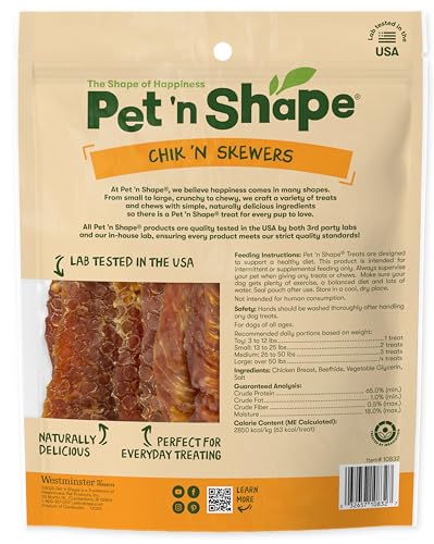 Image of Pet 'n Shape Chik 'n Skewers - Chicken Wrapped Rawhide Chew Dog Treats - 2 Pound | Premium chicken breast, Limited ingredients, Wheat and soy free, Everyday reward, For all life stages, High-protein snack