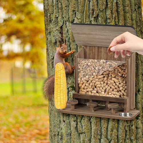 JAZUIHA Wooden Squirrel Feeder, Squirrel House Weatherproof for Outdoor Use Chipmunk Feeding Station with Picnic Table - Image 2