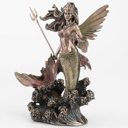 Estatua Reina Sirena con Tridente en Resina y Bronce 9.1 pulg miniatura 5
