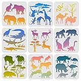 FINGERINSPIRE 9-teilige Schablonen für Tiere 20x20cm AFFE Bär Vogel Malschablonen Elefant Hirsch Krokodil Nashorn Löwe Muster Wiederverwendbare Schablonen zum Malen auf Holz, Boden, Wand und Fliesen