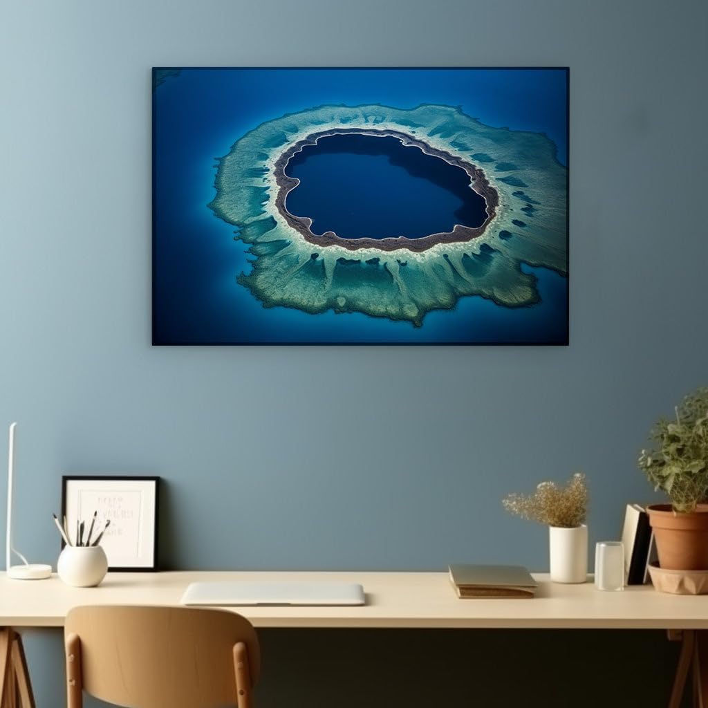 Canvas for Living room. Island Oasis in the Ocean's Embrace Discover Serenity from Above, 27 x 18 inch Canvas Wall Art - Modern Home Decor