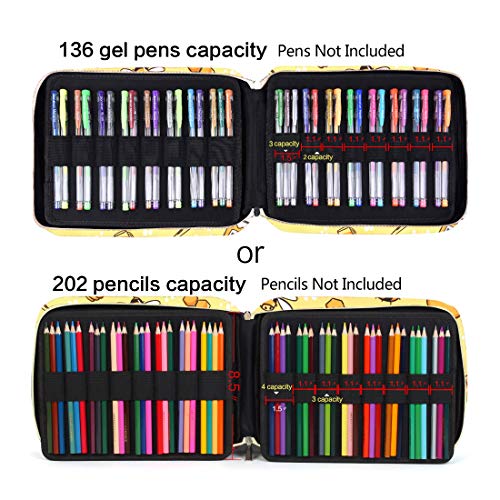 Qianshan 202 Colored Pencils Pencil Case - 136 Color Gel Pens Pen Bag Or Marker Organizer - Universal Artist Use Supply Zippered Large Capacity Slot Super Big Professional Storage Bee #TOP4